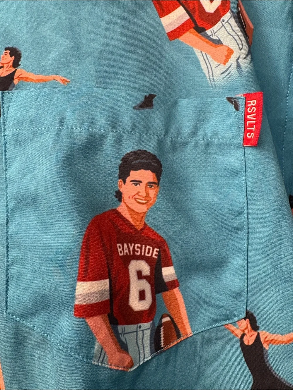 RSVLTS Saved By The Bell Shirt Mens XL AC Slater Triple Threat Button Up Blue